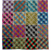 Patchwork ruw canvas vierkanten douchegordijn (Voorkant)