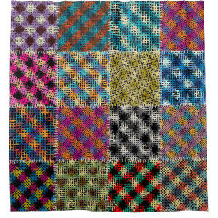 Patchwork ruw canvas vierkanten douchegordijn