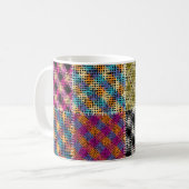 Patchwork ruw canvas vierkanten koffiemok (Voorkant links)