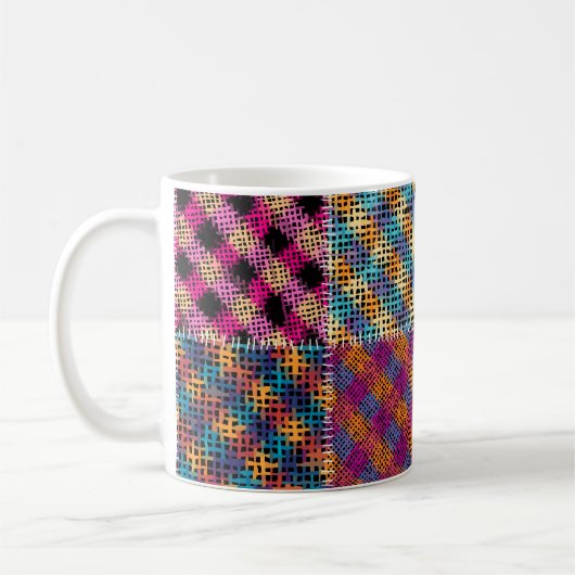 Patchwork ruw canvas vierkanten koffiemok (Links)