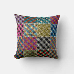 Patchwork ruw canvas vierkanten kussen