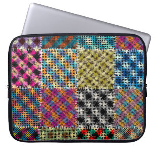 Patchwork ruw canvas vierkanten laptop sleeve
