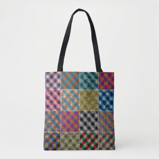 Patchwork ruw canvas vierkanten  tote bag (Voorkant)