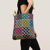 Patchwork ruw canvas vierkanten  tote bag (Dichtbij)
