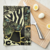 Patchwork Safari: Waterverf Dierenprint. Theedoek (Quarter Fold)