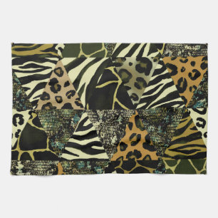 Patchwork Safari: Waterverf Dierenprint. Theedoek
