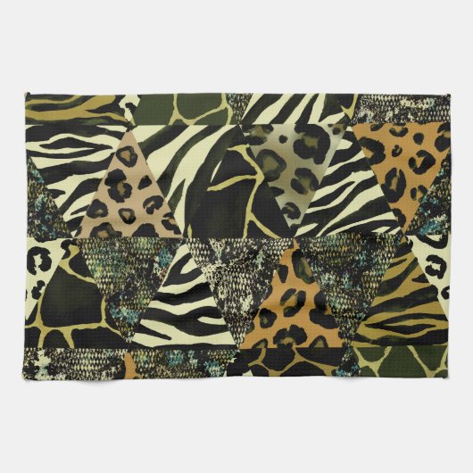 Patchwork Safari: Waterverf Dierenprint. Theedoek (Horizontaal)