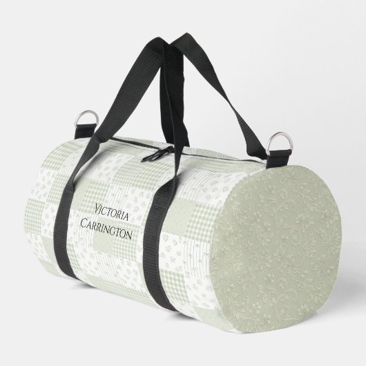 Patchwork Salie Groene Bloemige Vintage Duffle Tas (Linkerhoek)