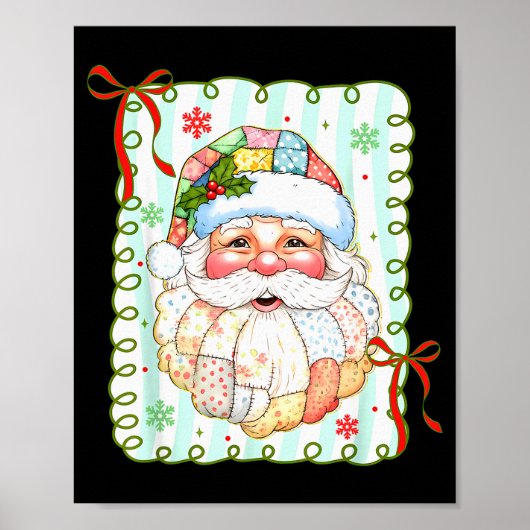 Patchwork Santa Claus Face Coquette Merry Christma Poster (Voorkant)