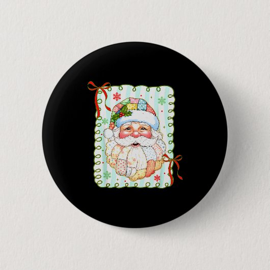 Patchwork Santa Claus Face Coquette Merry Christma Ronde Button 5,7 Cm (Voorkant)
