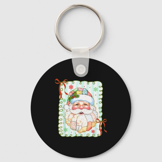 Patchwork Santa Claus Face Coquette Merry Christma Sleutelhanger (Voorkant)