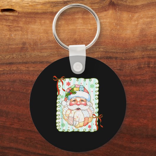 Patchwork Santa Claus Face Coquette Merry Christma Sleutelhanger (Voorkant)