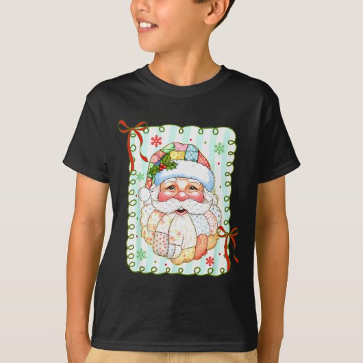 Patchwork Santa Claus Face Coquette Merry Christma T-shirt (Voorkant)
