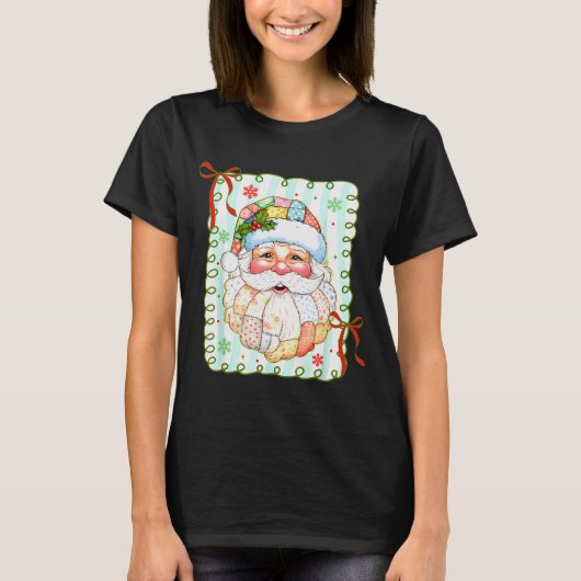 Patchwork Santa Claus Face Coquette Merry Christma T-shirt (Voorkant)