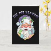 Patchwork Santa Claus Face Preppy Girly Christmas Kaart (Gele Bloem)