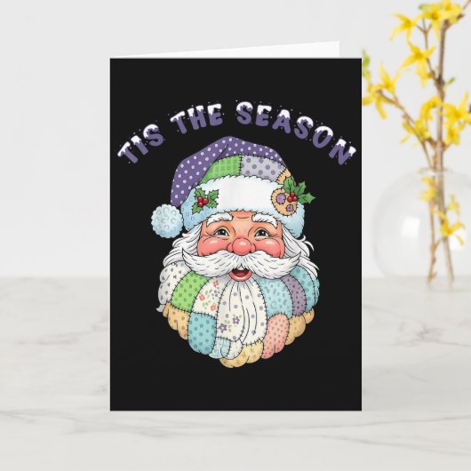 Patchwork Santa Claus Face Preppy Girly Christmas Kaart (Gele Bloem)