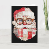 Patchwork Santa Claus Face Preppy Girly Christmas  Kaart (Voorkant)