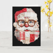 Patchwork Santa Claus Face Preppy Girly Christmas  Kaart (Gele Bloem)