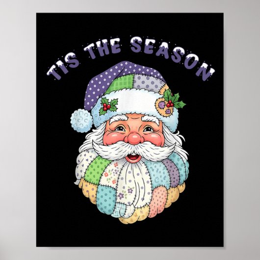 Patchwork Santa Claus Face Preppy Girly Christmas Poster (Voorkant)