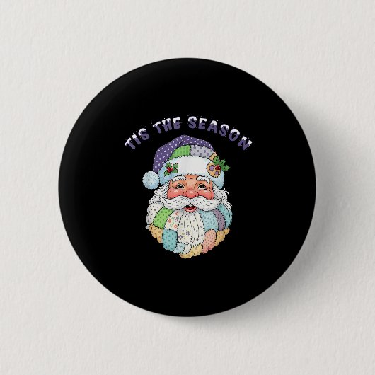 Patchwork Santa Claus Face Preppy Girly Christmas Ronde Button 5,7 Cm (Voorkant)