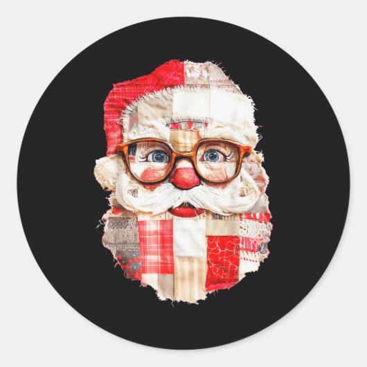 Patchwork Santa Claus Face Preppy Girly Christmas Ronde Sticker (Voorkant)