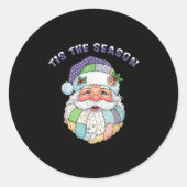 Patchwork Santa Claus Face Preppy Girly Christmas Ronde Sticker (Voorkant)