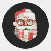Patchwork Santa Claus Face Preppy Girly Christmas Ronde Sticker (Voorkant)