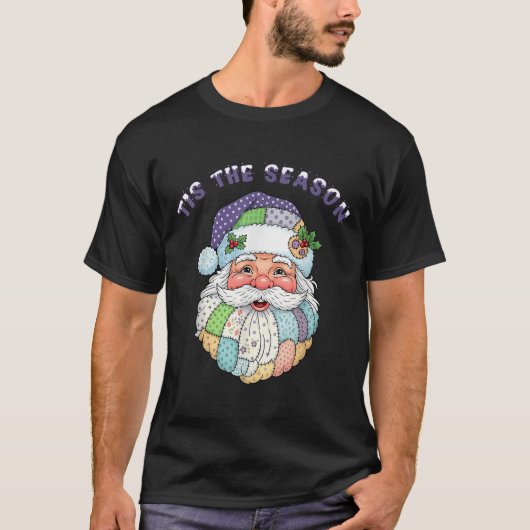 Patchwork Santa Claus Face Preppy Girly Christmas T-shirt (Voorkant)
