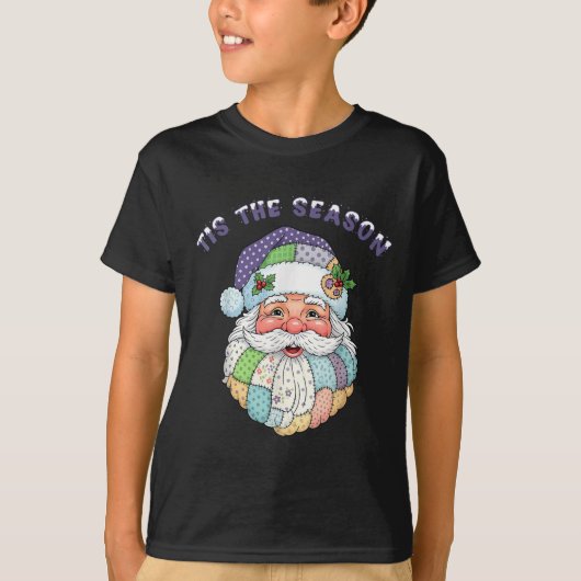 Patchwork Santa Claus Face Preppy Girly Christmas T-shirt (Voorkant)
