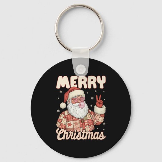 Patchwork Santa Claus Xmas Merry Christmas Men Wom Sleutelhanger (Voorkant)