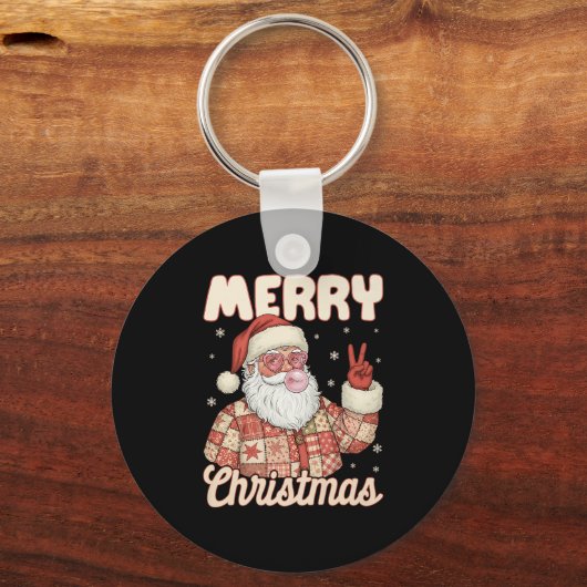 Patchwork Santa Claus Xmas Merry Christmas Men Wom Sleutelhanger (Voorkant)