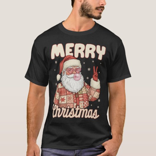 Patchwork Santa Claus Xmas Merry Christmas Men Wom T-shirt (Voorkant)