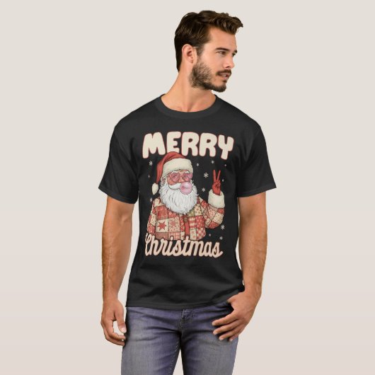 Patchwork Santa Claus Xmas Merry Christmas Men Wom T-shirt (Voorkant volledig)