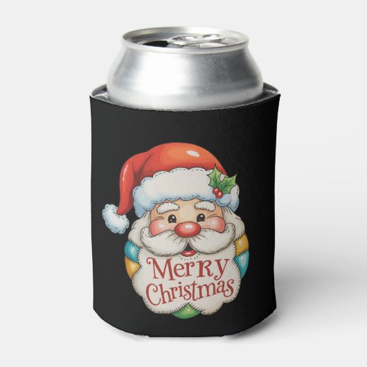 Patchwork Santa Merry Christmas Preppy Kerstmis Blikjeskoeler (Blikje Voorkant)