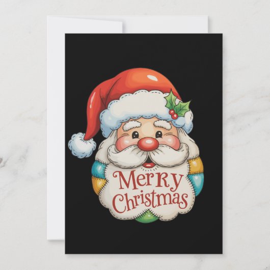 Patchwork Santa Merry Christmas Preppy Kerstmis Feestdagenkaart (Voorkant)