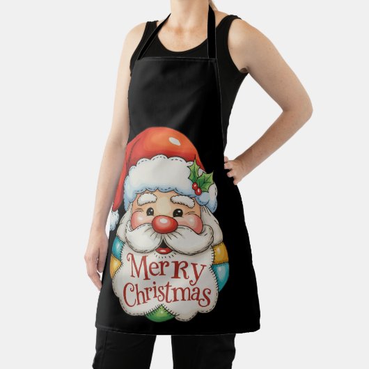 Patchwork Santa Merry Christmas Preppy Kerstmis Schort (Insitu)