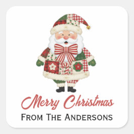 Patchwork Santa Red Christmas Holiday Vierkante Sticker
