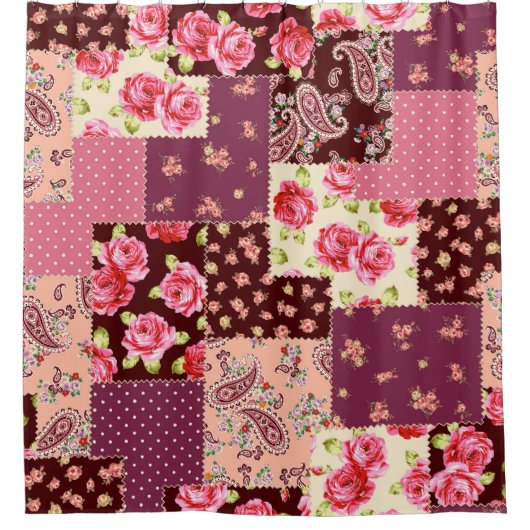 Patchwork Schattige naadloos patroon Douchegordijn (Voorkant)
