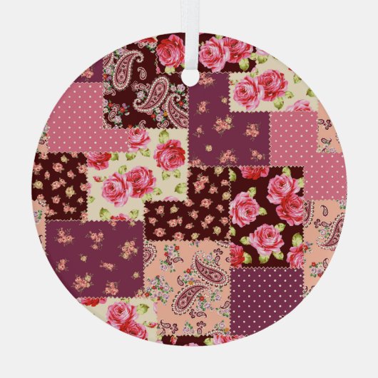 Patchwork Schattige naadloos patroon Glas Ornament (Achterkant)