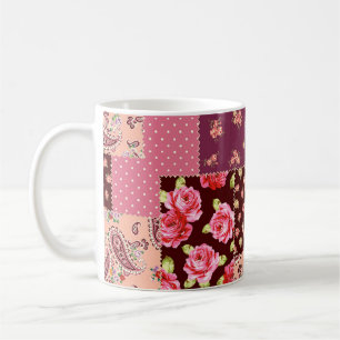 Patchwork Schattige naadloos patroon Koffiemok