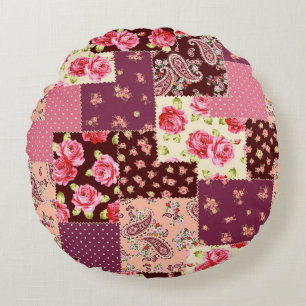 Patchwork Schattige naadloos patroon Rond Kussen