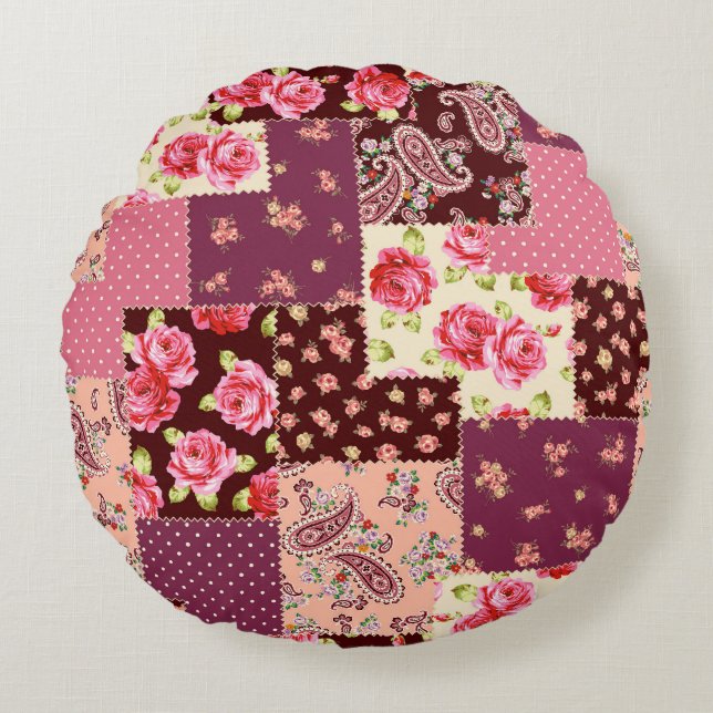 Patchwork Schattige naadloos patroon Rond Kussen (Voorkant)
