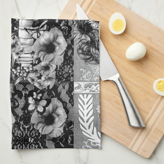 Patchwork, schedelcollage theedoek (Quarter Fold)