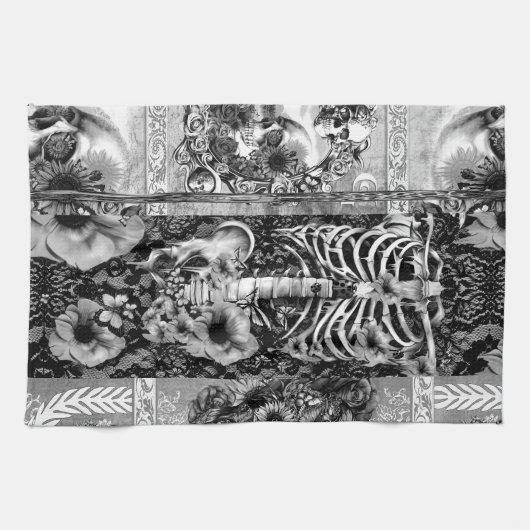 Patchwork, schedelcollage theedoek (Horizontaal)