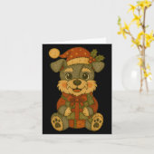 Patchwork Schnauzer Hond met Kerstmuts voor Kerstm Kaart (Gele Bloem)