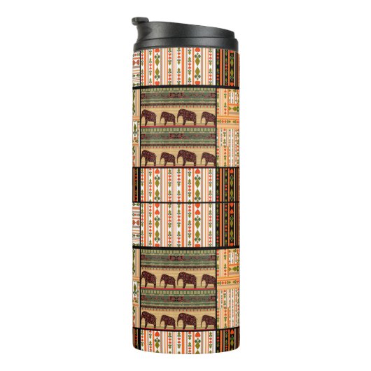 Patchwork seamless african ornamental pattern text thermosbeker (Geroteerd rechts)