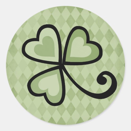 Patchwork Shamrock Hearts Ronde Sticker (Voorkant)