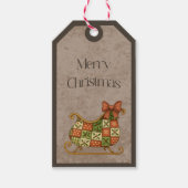 Patchwork slee in kerstkleuren cadeaukaartje cadeaulabel (Voorkant)