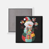Patchwork Sneeuwman Kerst Preppy Schattig Kerstmis Magneet (Voorkant / Achterkant)