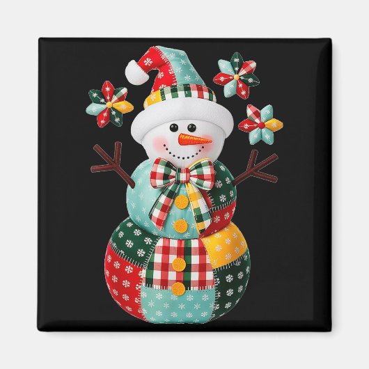 Patchwork Sneeuwman Kerst Preppy Schattig Kerstmis Magneet (Voorkant)